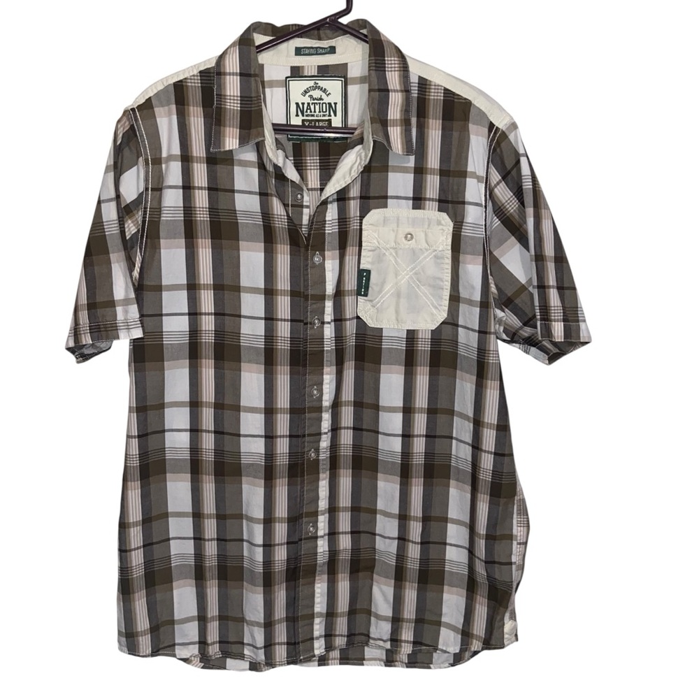 Parish Nation Shirt Mens XL Plaid Short Sleeve Button Pocket Outdoor Plaid